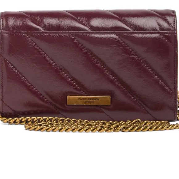KURT GEIGER Soho Leather Chain Crossbody Wallet In Medium Red - Picture 3 of 5